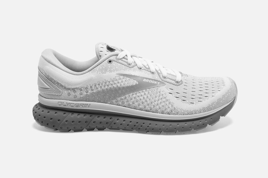 Womens Brooks Glycerin 18 Road Shoes White/Grey/Primer | Shoes 9453-OPDJC